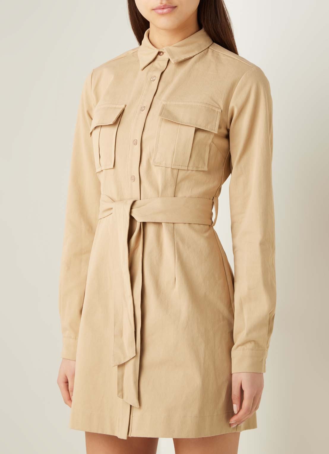 NA-KD Mini blousejurk met strikceintuur - detail 4 beige