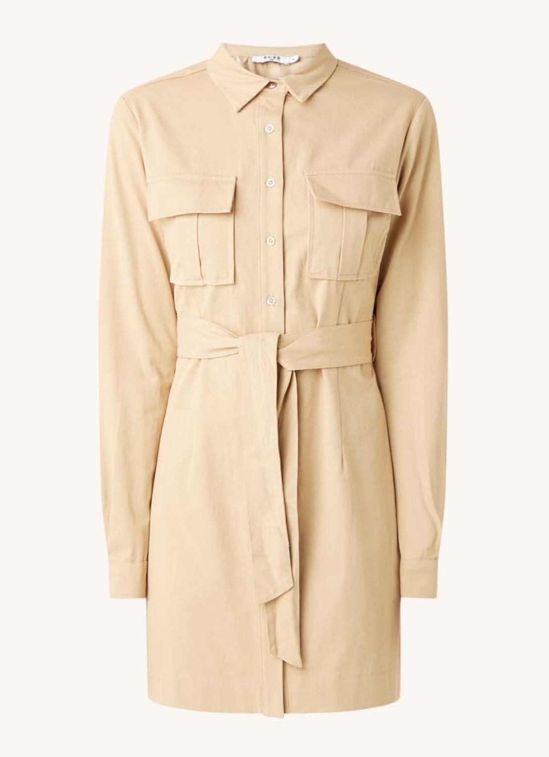 NA-KD Mini blousejurk met strikceintuur - voorkant beige