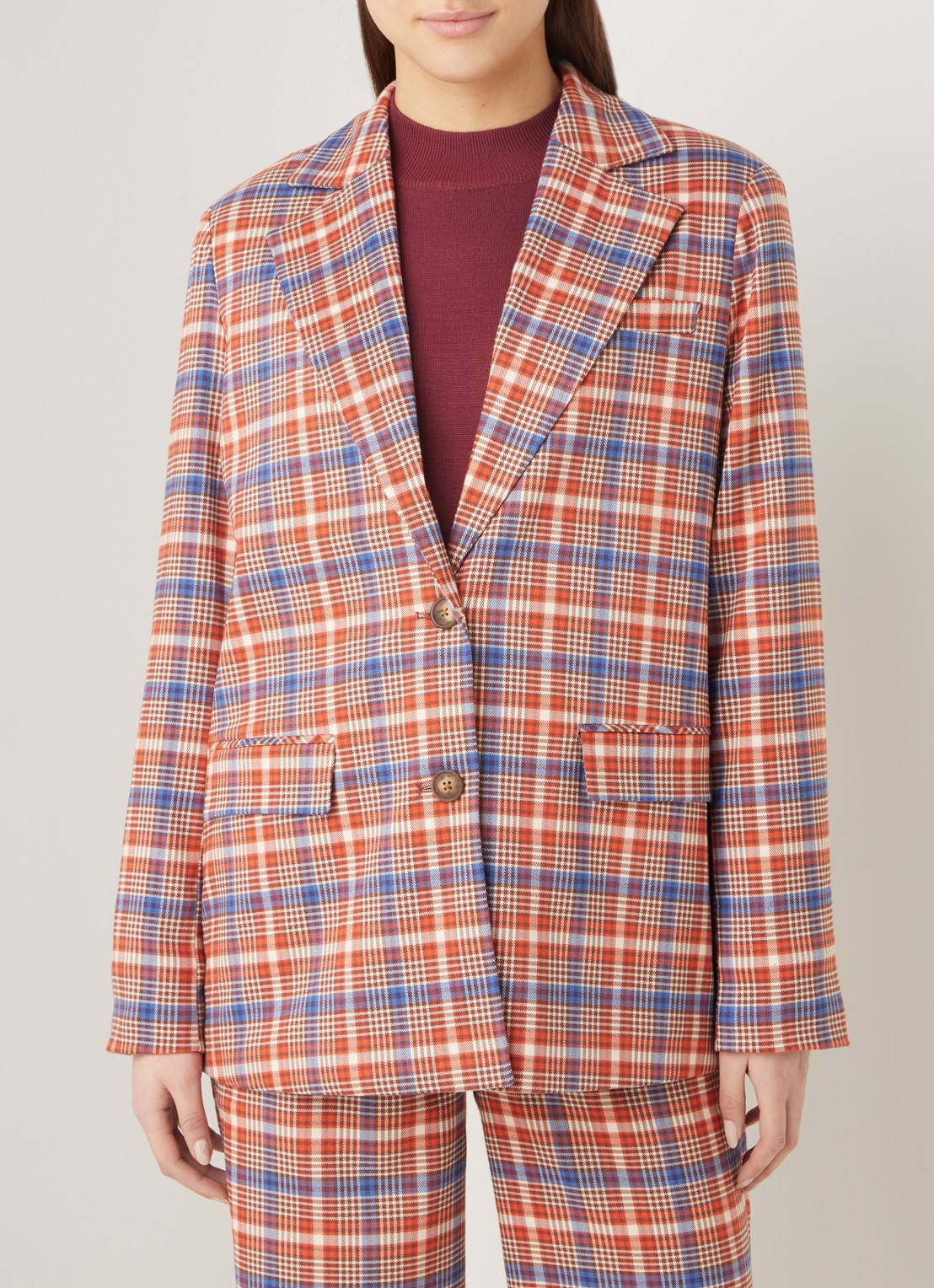NA-KD Oversized blazer met ruitdessin - detail oranjebruin