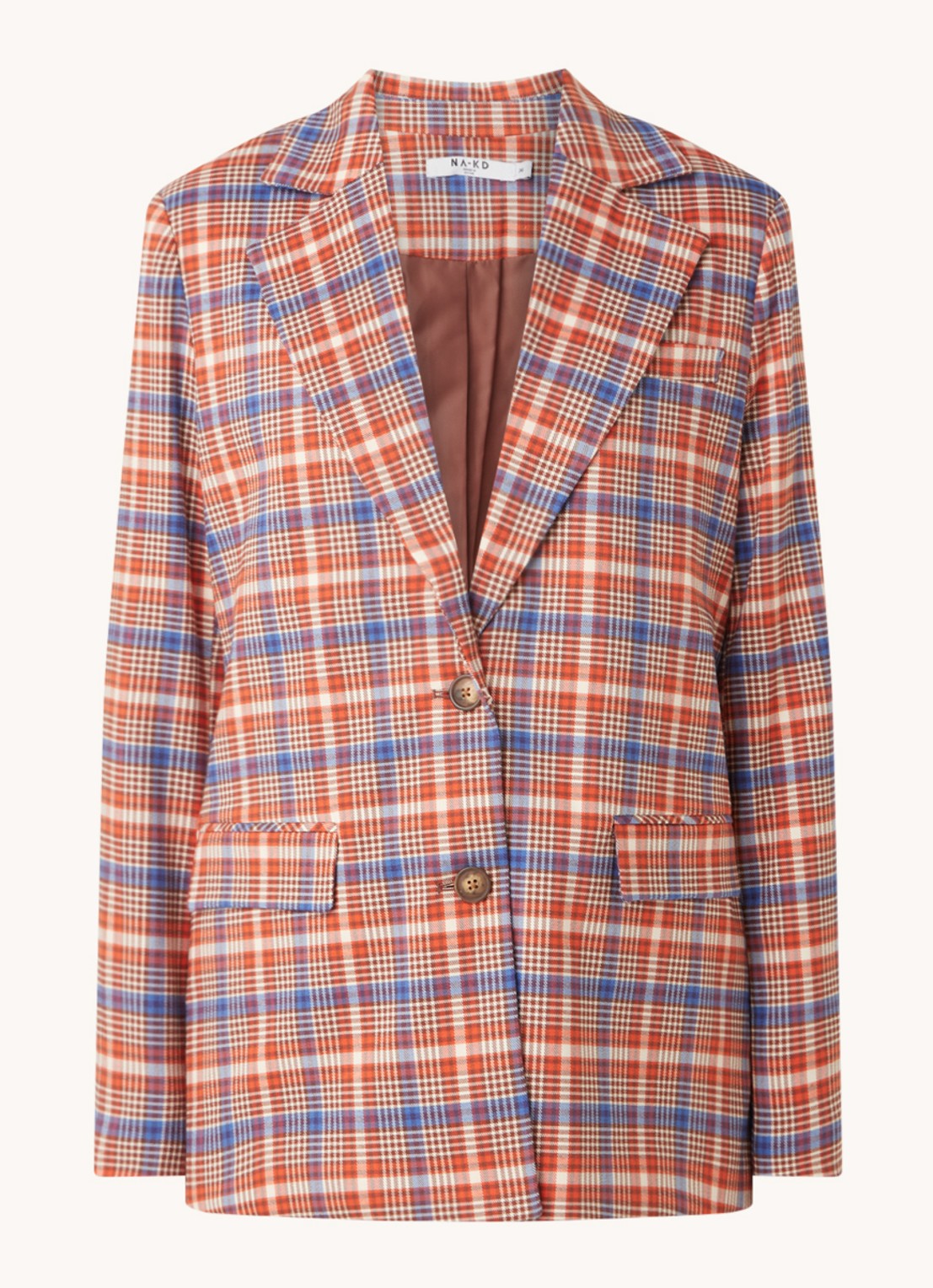 NA-KD Oversized blazer met ruitdessin - voorkant 3 oranjebruin