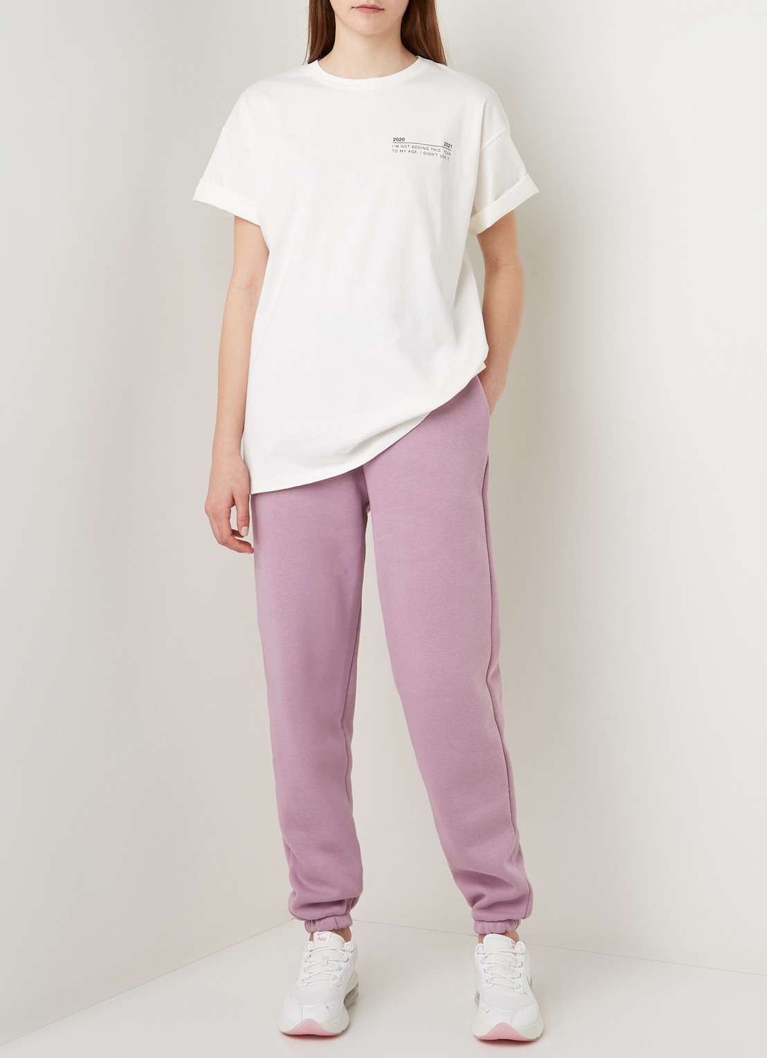 NA-KD Oversized T-shirt met tekstprint - voorkant 3 wit