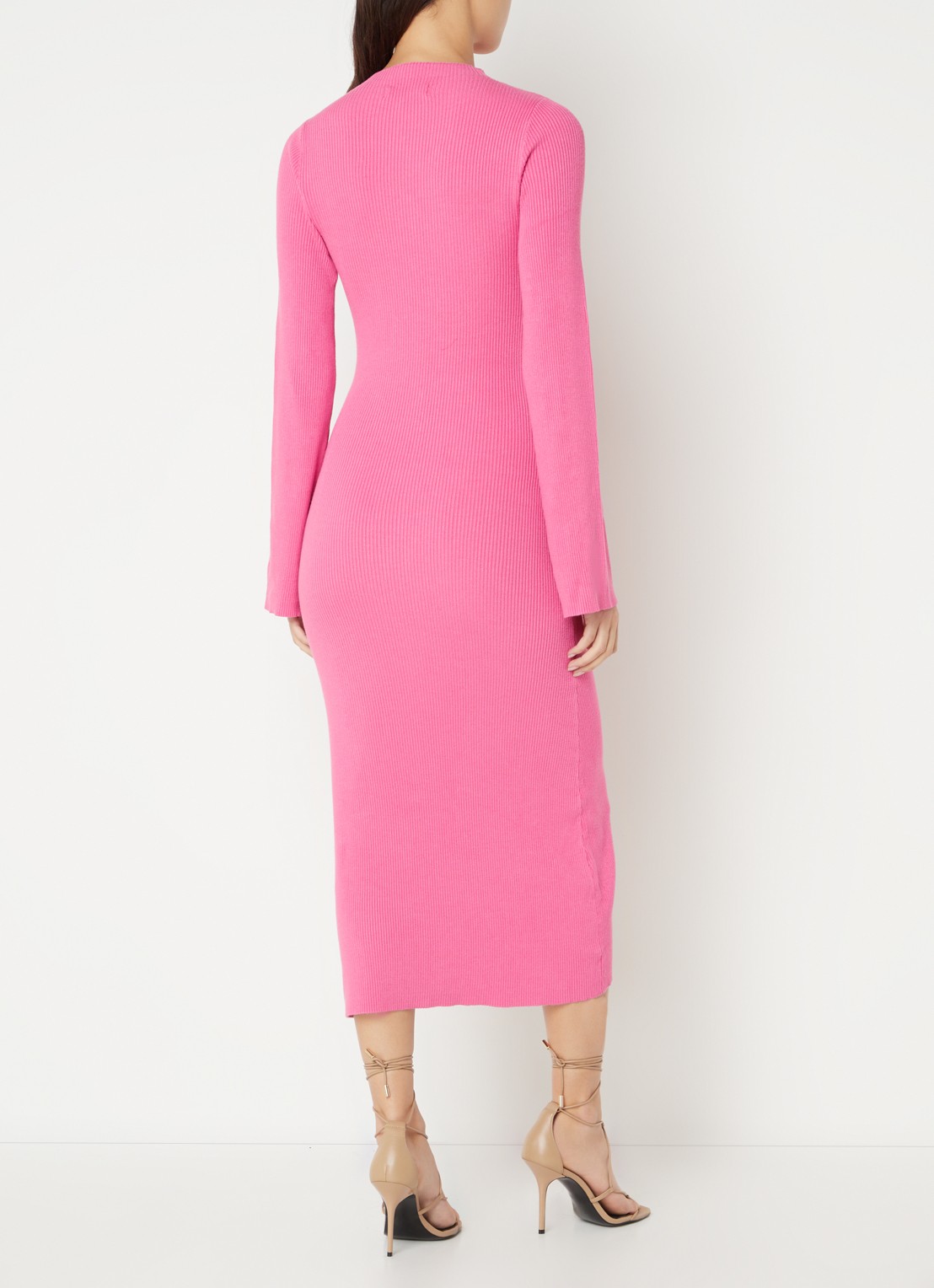NA-KD Ribgebreide midi trui-jurk met lage col - achterkant roze
