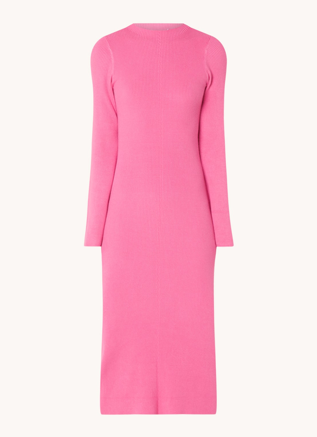 NA-KD Ribgebreide midi trui-jurk met lage col - voorkant 2 roze
