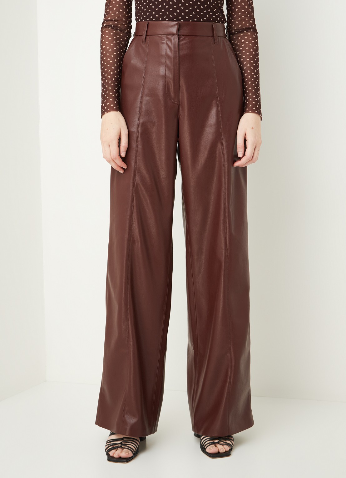 Nanushka Cleo high waist wide fit pantalon van imitatieleer - detail 4 bruin
