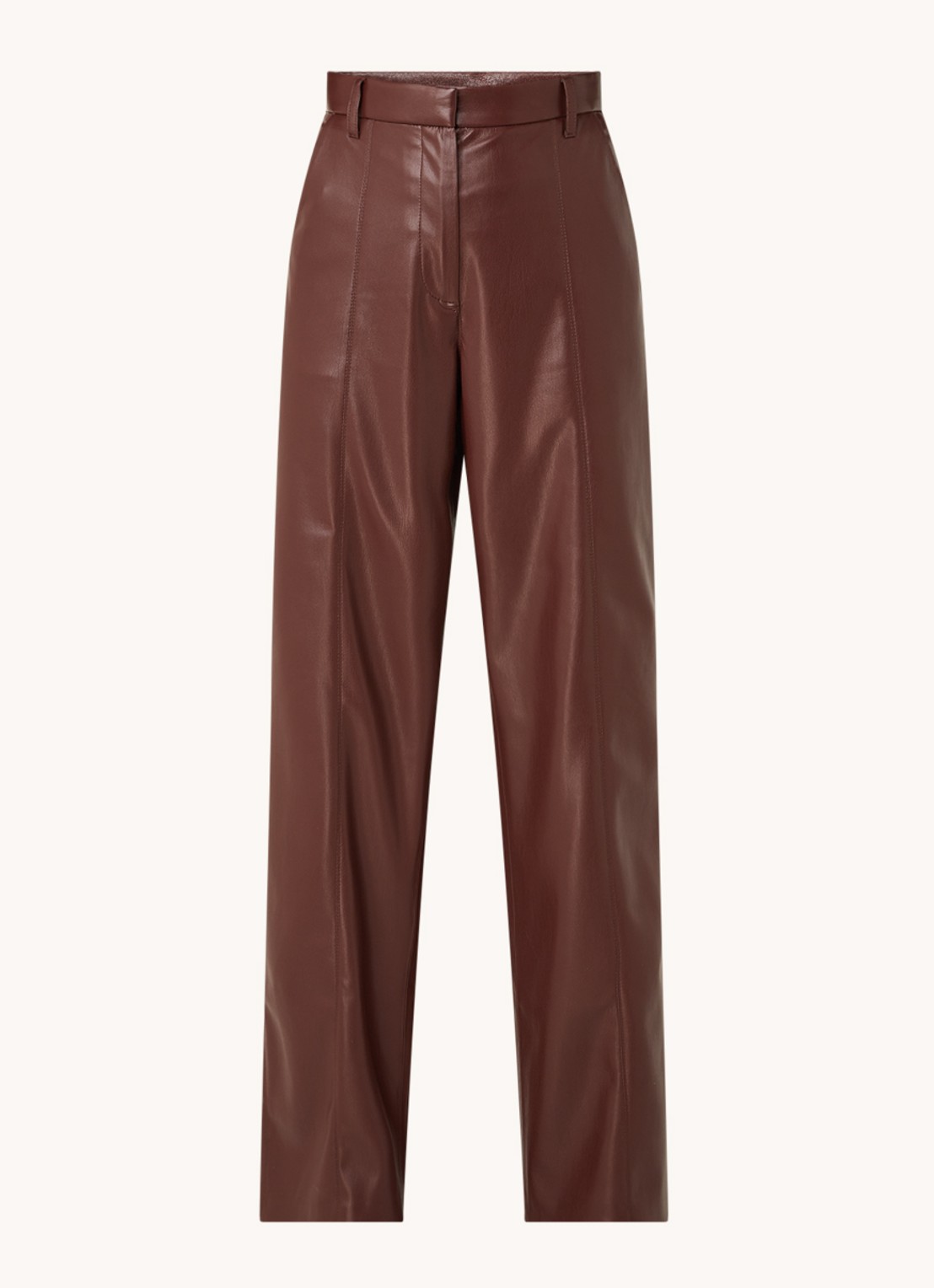 Nanushka Cleo high waist wide fit pantalon van imitatieleer - voorkant 2 bruin