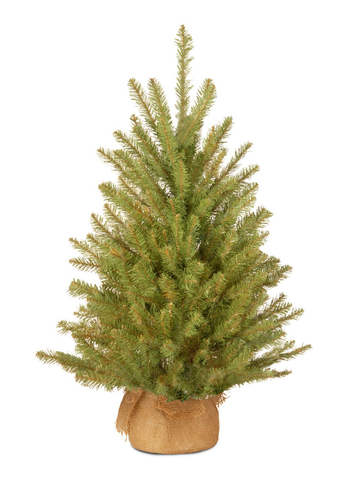 National Tree Company Dunhill mini kunstkerstboom met jute zakje 91 cm - voorkant groen