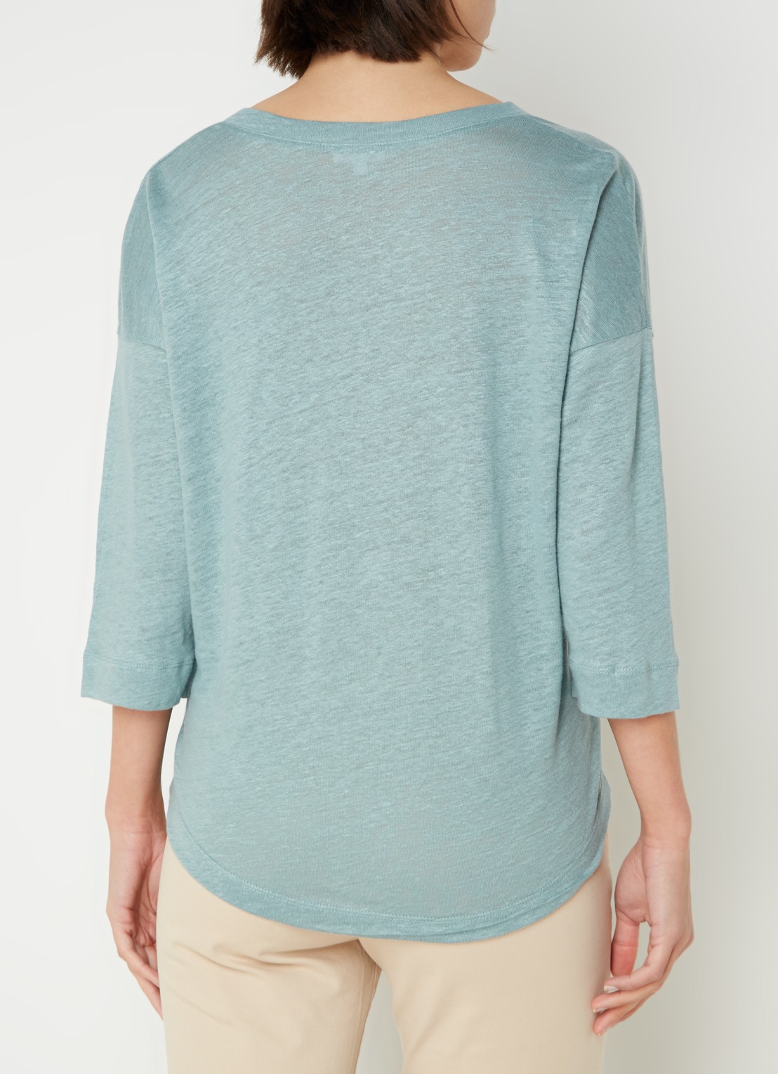 Neeve T-shirt van linnen met driekwart mouw en V-hals - achterkant mint