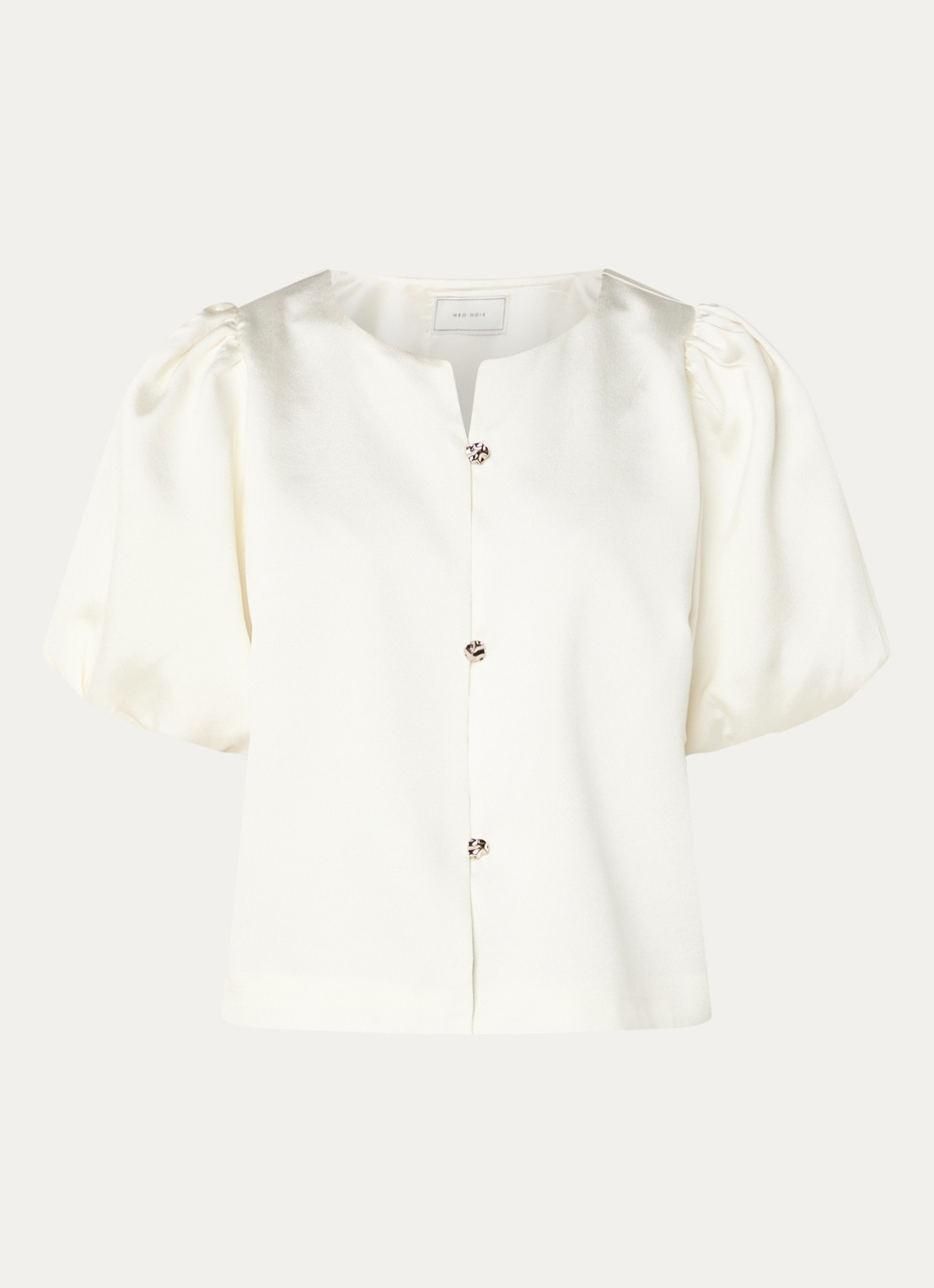 Neo Noir Aisa blouse van satijn - voorkant 4 gebroken wit