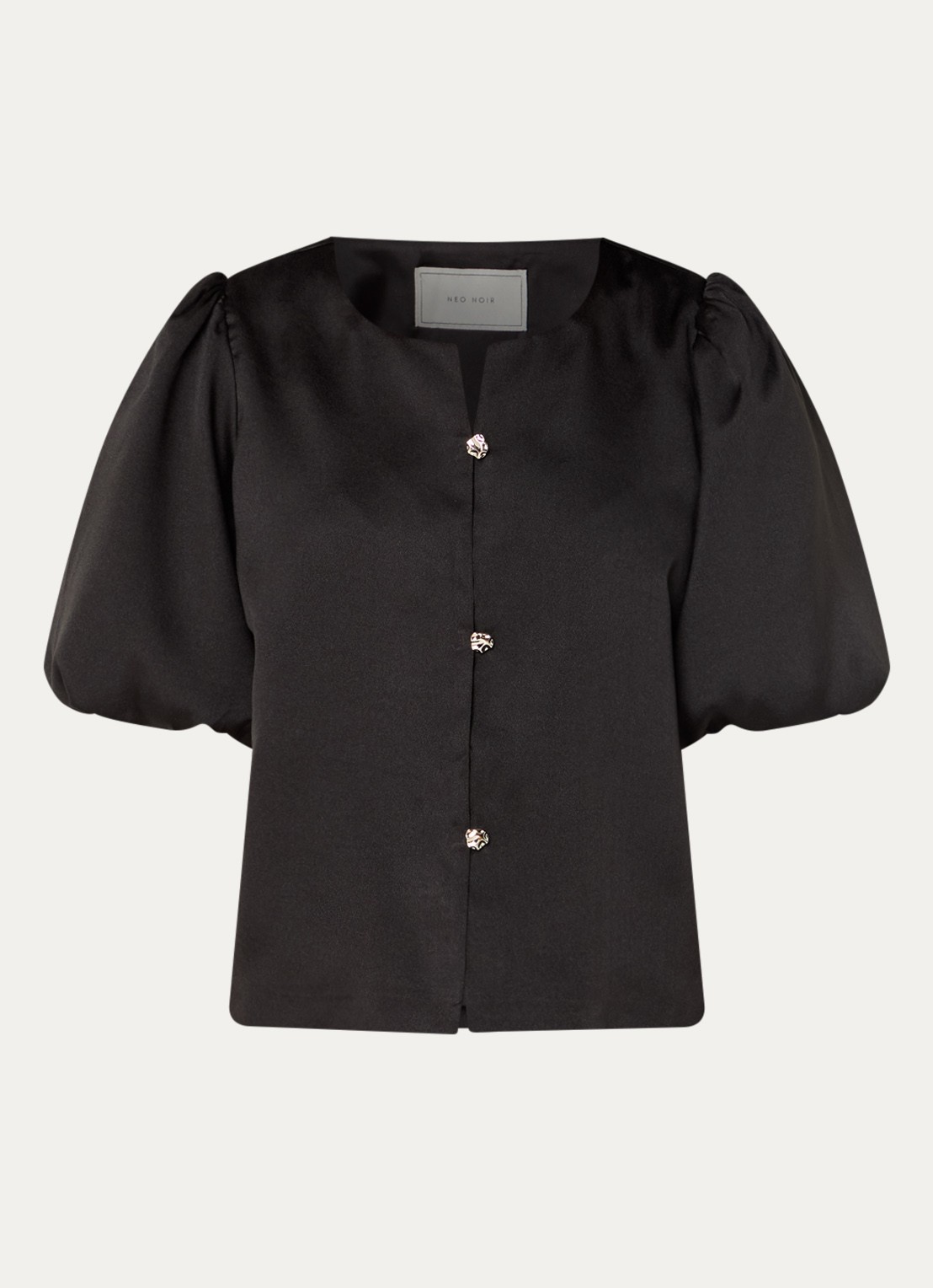 Neo Noir Aisa blouse van satijn - voorkant 2 zwart