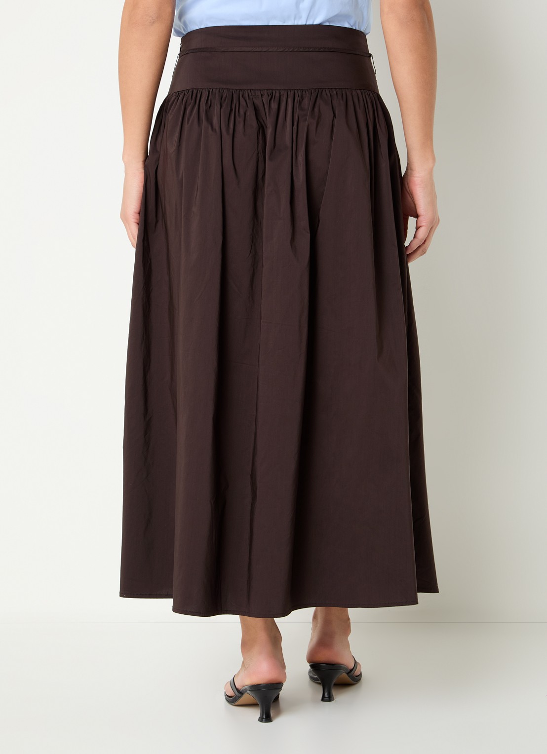 Neo Noir Anais maxi A-lijn rok met strikceintuur - achterkant 3 chocoladebruin