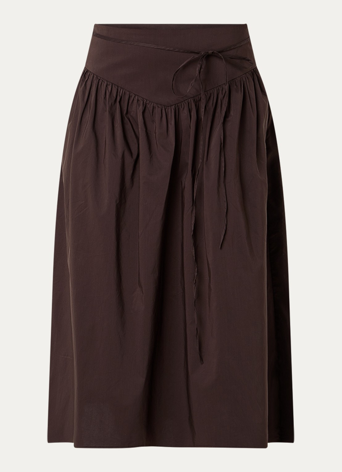 Neo Noir Anais maxi A-lijn rok met strikceintuur - voorkant chocoladebruin