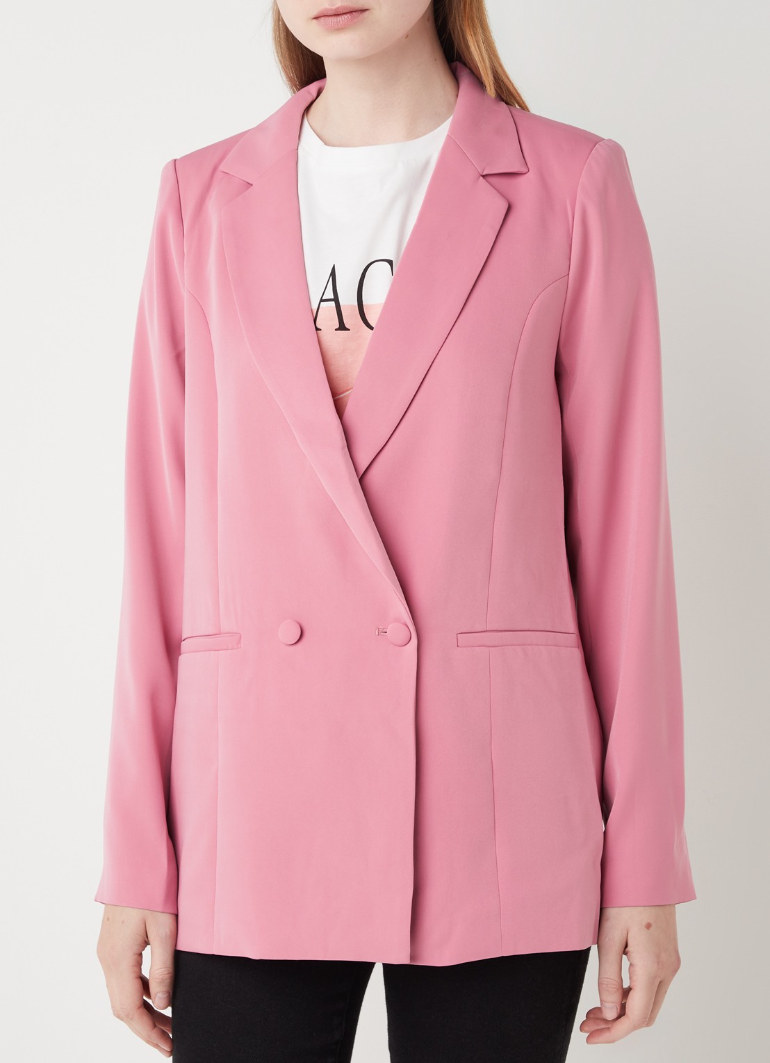 Neo Noir Andy longline blazer met paspelzak - detail roze