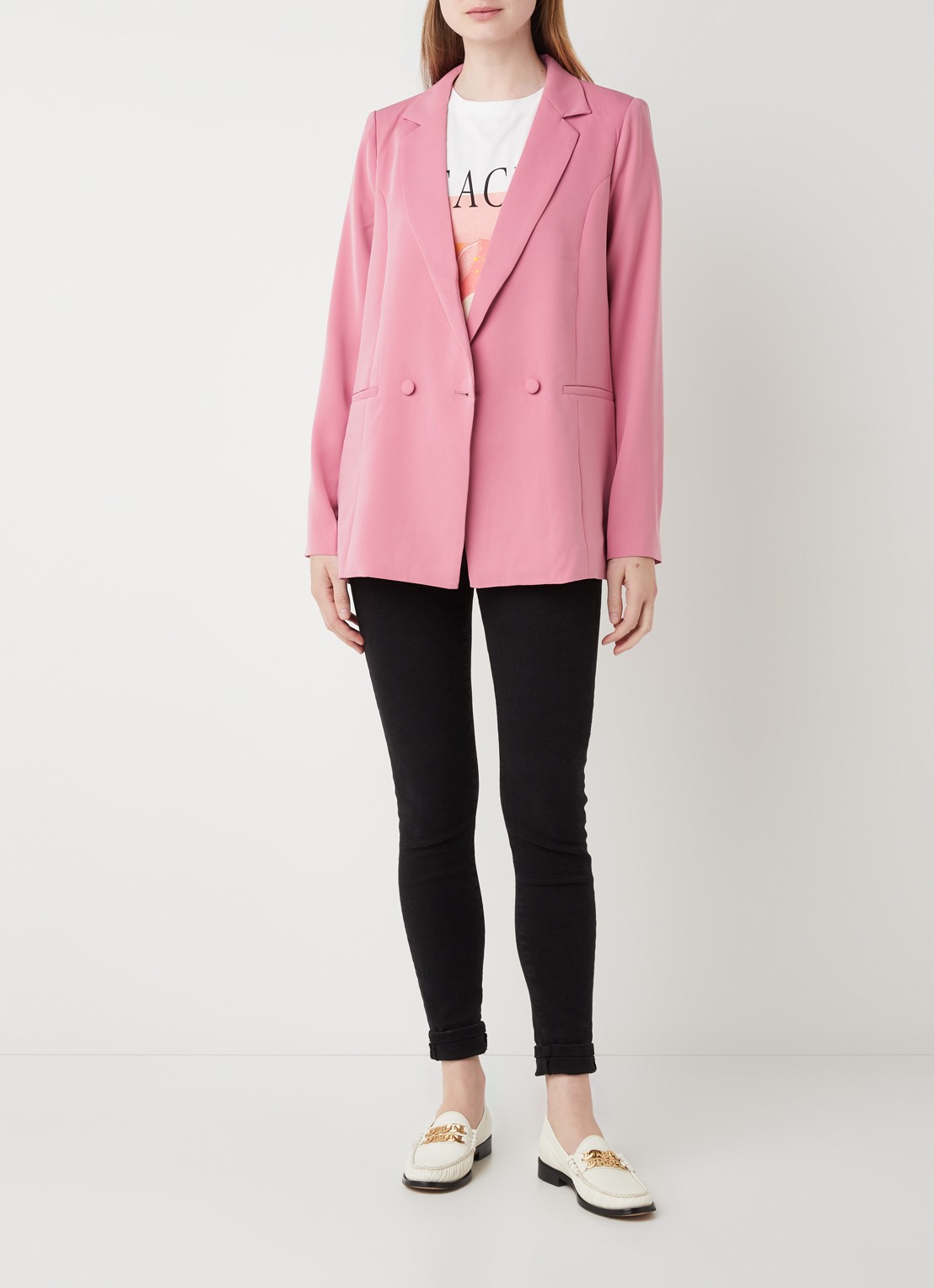 Neo Noir Andy longline blazer met paspelzak - voorkant 4 roze