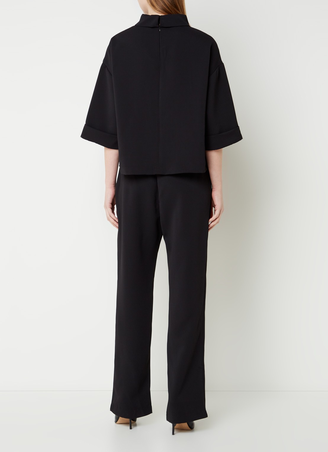 Neo Noir Arlo straight leg jumpsuit van crêpe - achterkant 2 zwart