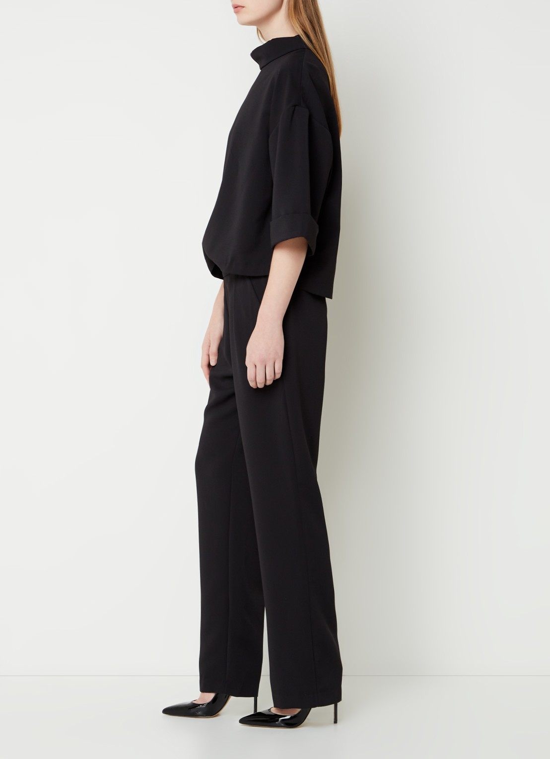 Neo Noir Arlo straight leg jumpsuit van crêpe - voorkant 4 zwart