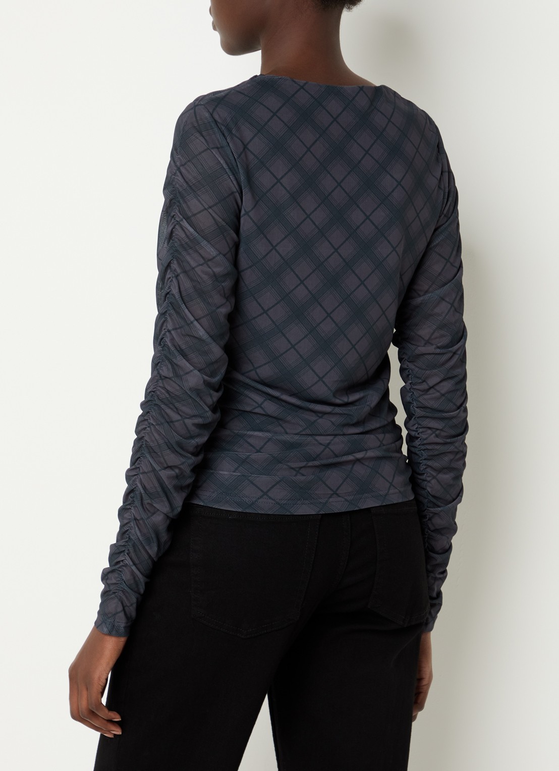 Neo Noir Bea top van mesh met ruitdessin - achterkant 4 grijs