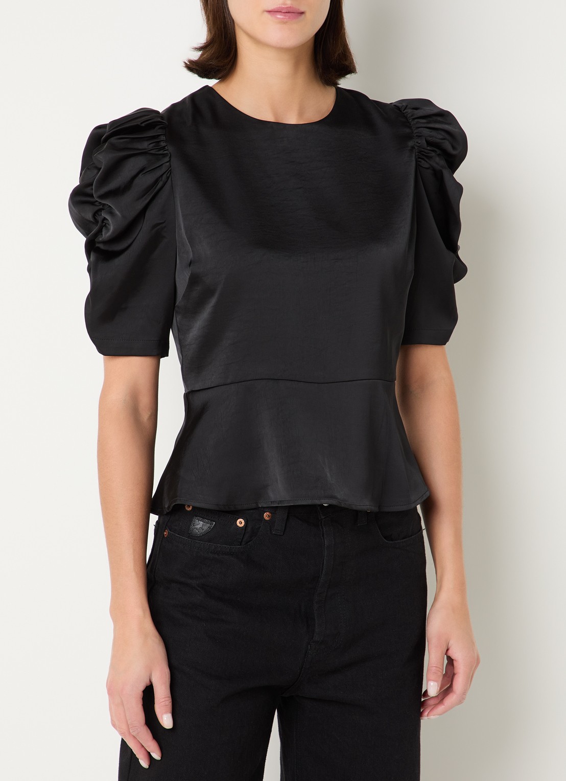Neo Noir Benua blouse met pofmouw - detail 4 zwart