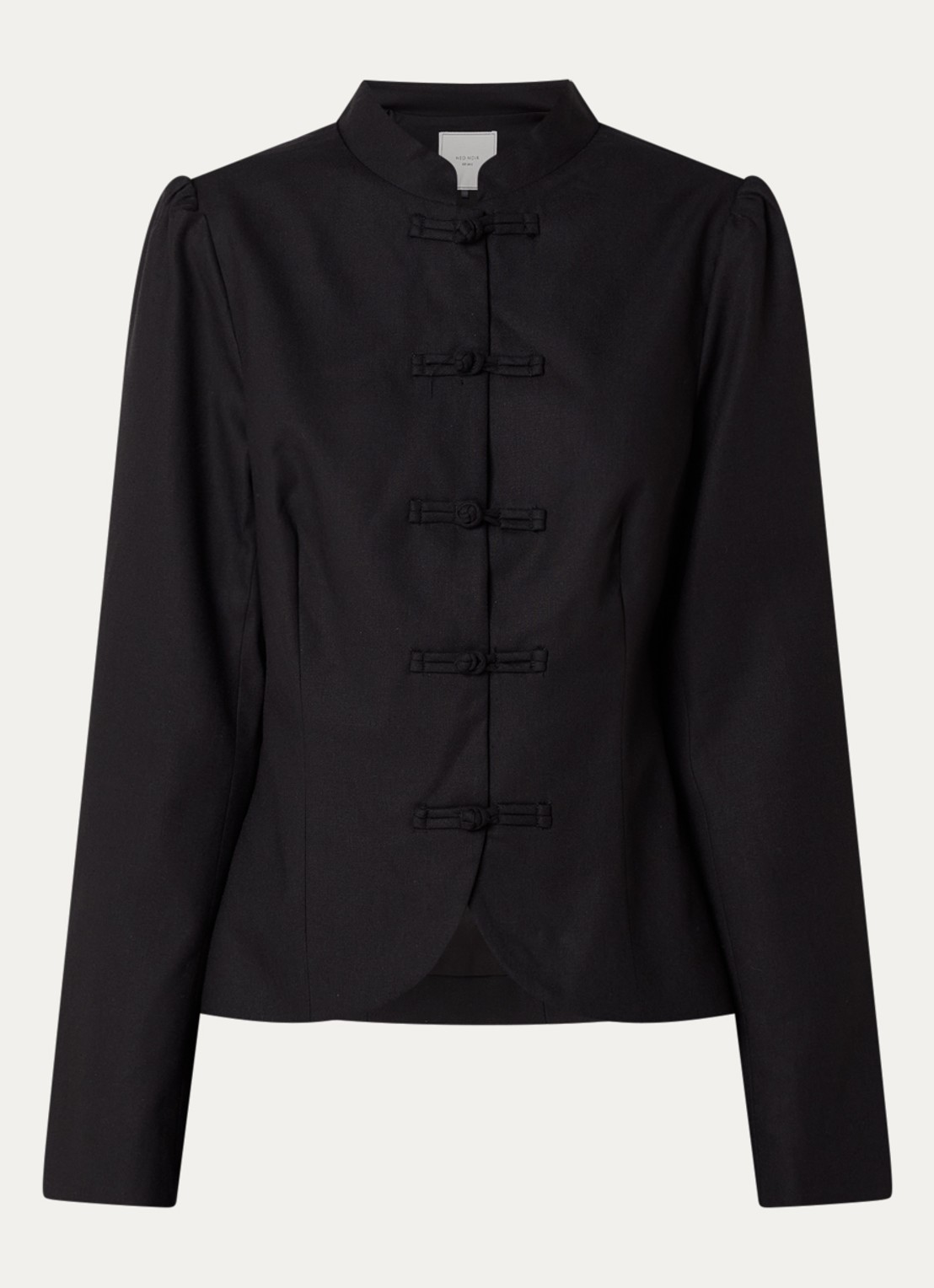 Neo Noir Blazer in linnenblend met pofmouw - voorkant 3 zwart