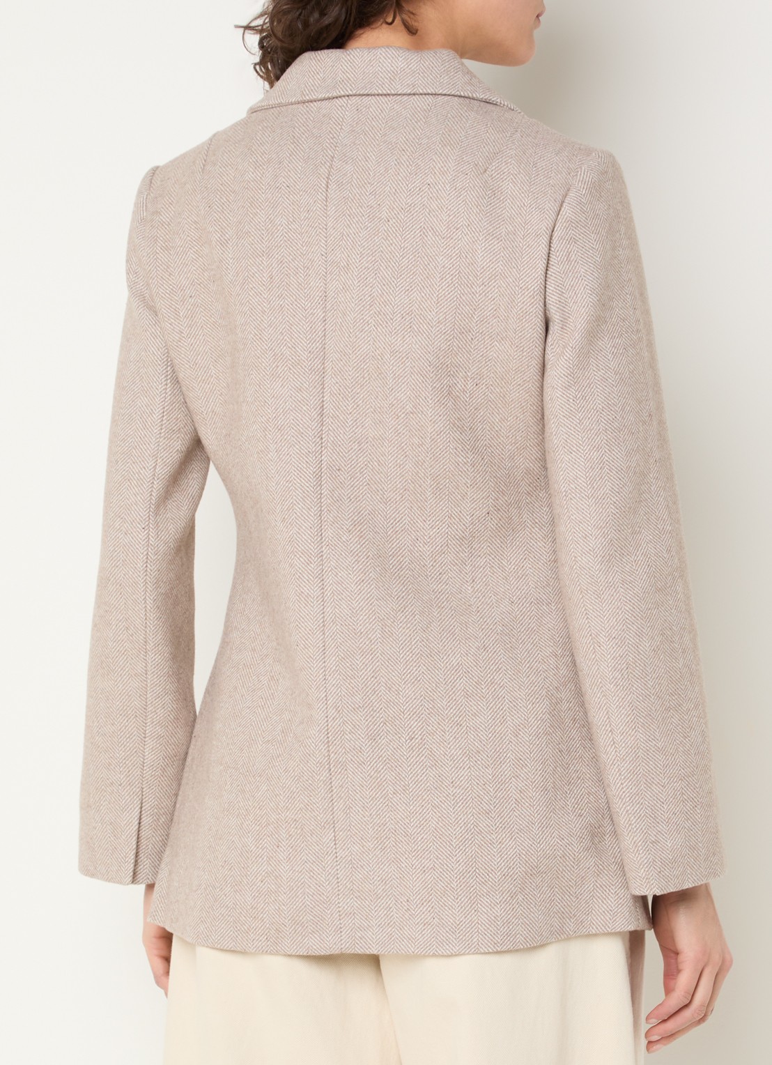 Neo Noir Bowie blazer in wolblend met visgraatdessin en paspelzakken - achterkant creme