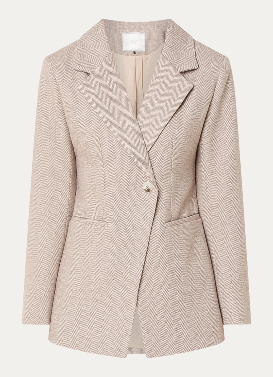 Neo Noir Bowie blazer in wolblend met visgraatdessin en paspelzakken - voorkant 3 creme