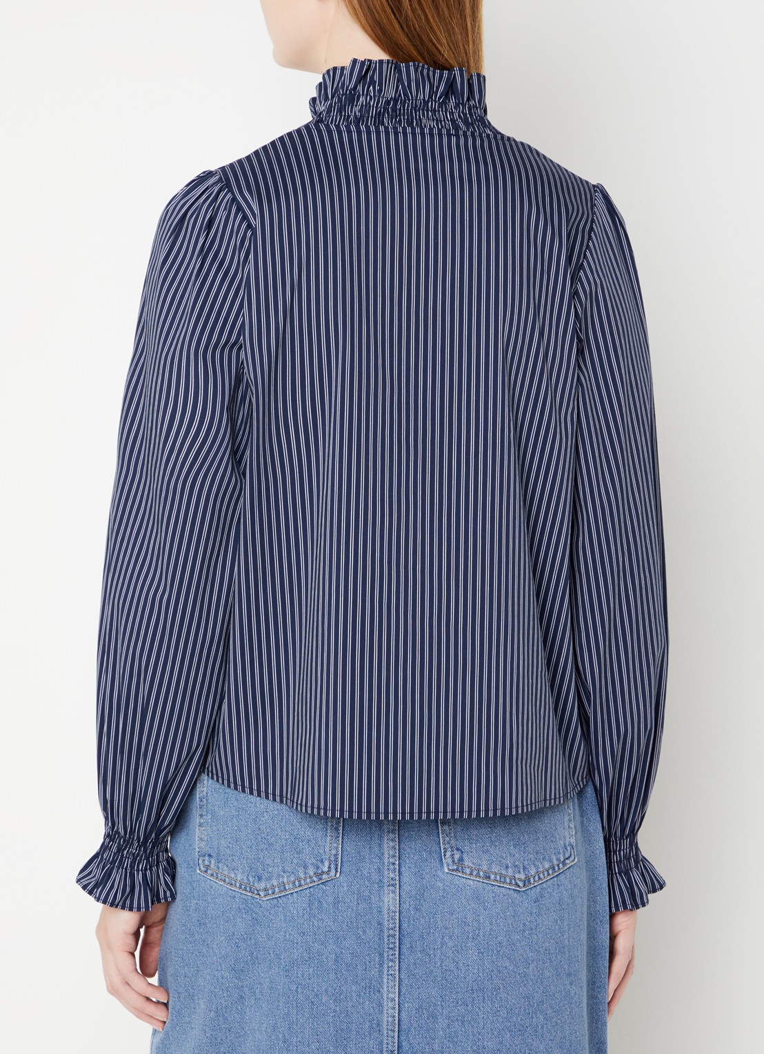 Neo Noir Brielle blouse met V-hals en streepprint  - achterkant 5 donkerblauw