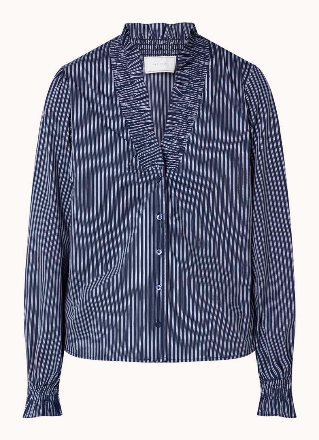 Neo Noir Brielle blouse met V-hals en streepprint  - voorkant donkerblauw