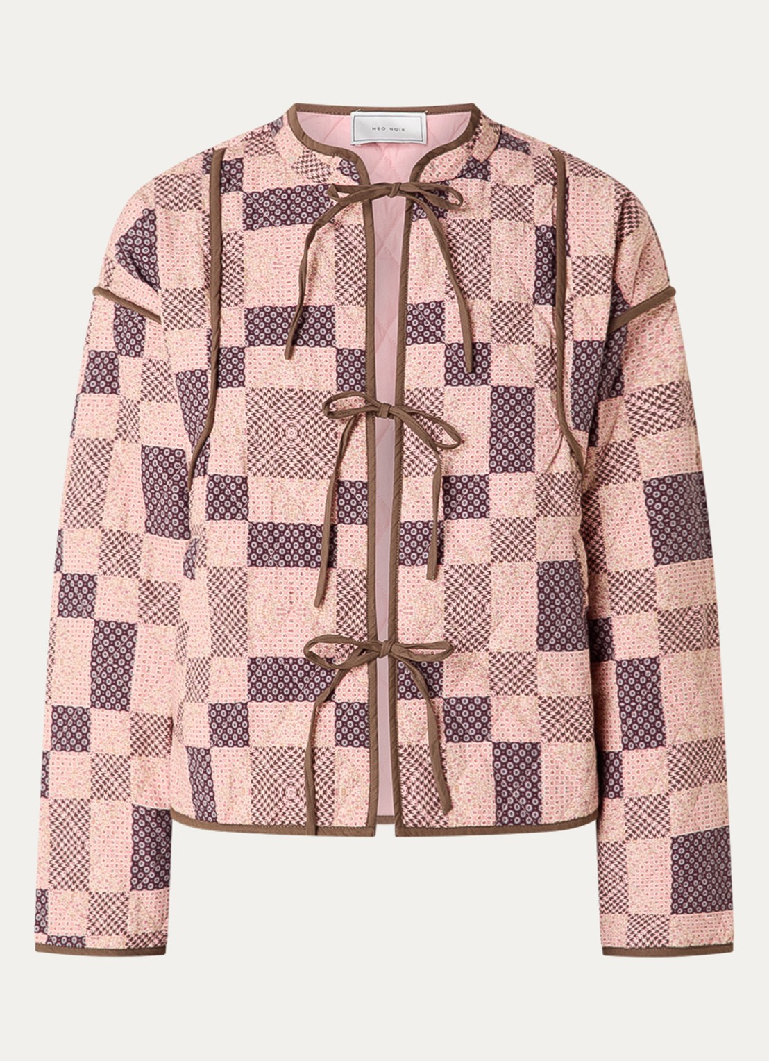 Neo Noir Calah gewatteerd jack met quilt patroon en print - voorkant 2 lichtroze