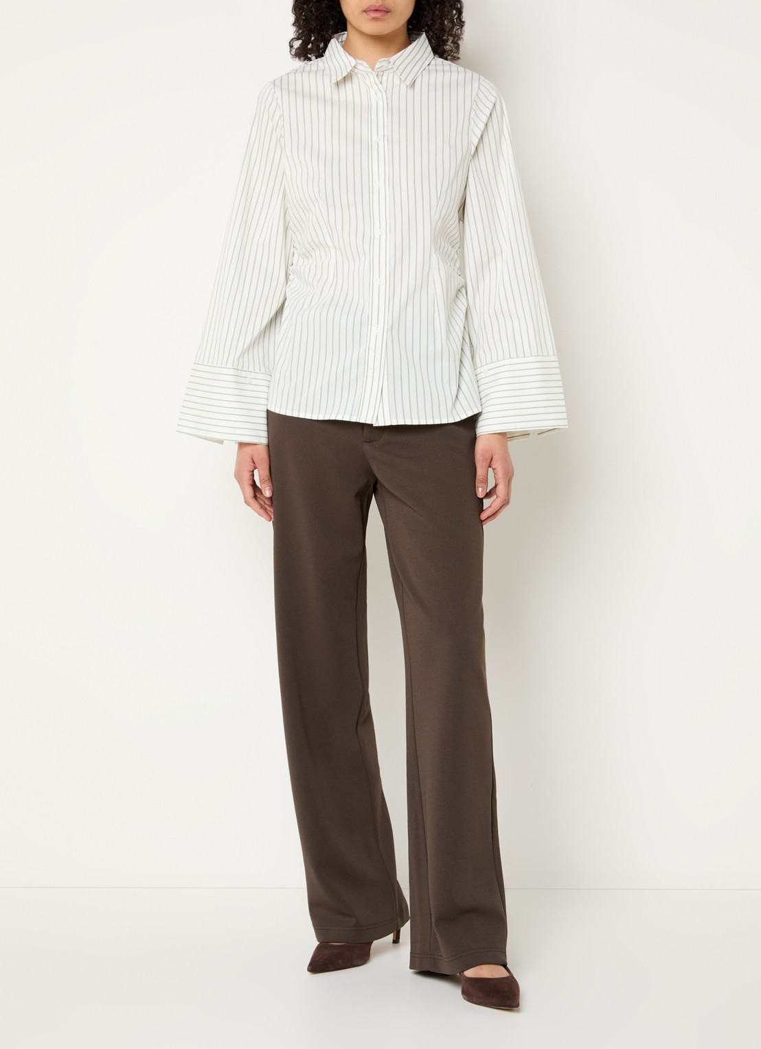 Neo Noir Caroli blouse met streepprint en plooidetail - voorkant 3 groen