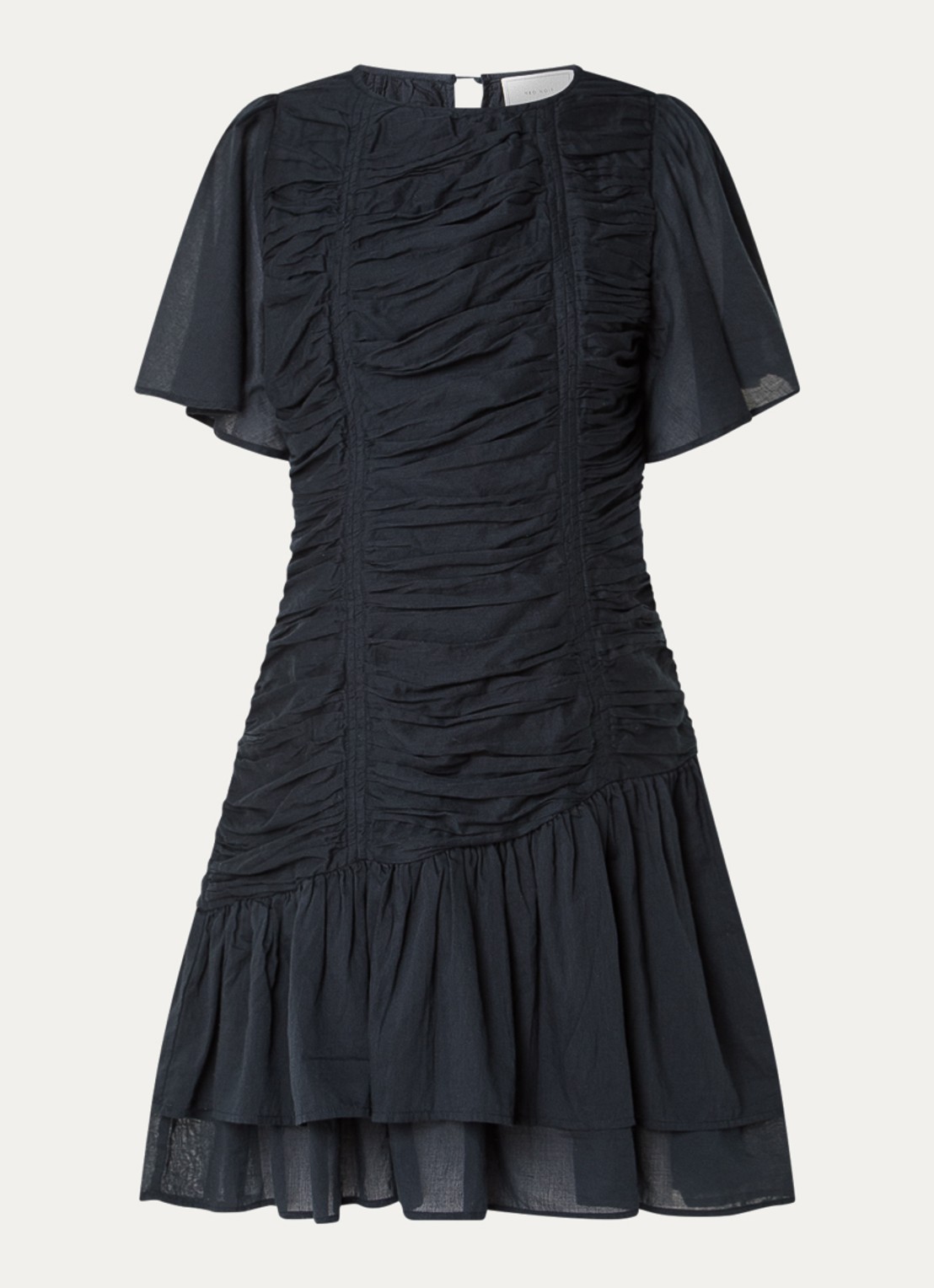 Neo Noir Circle S mini jurk met ruches en vlindermouw - voorkant 2 donkerblauw