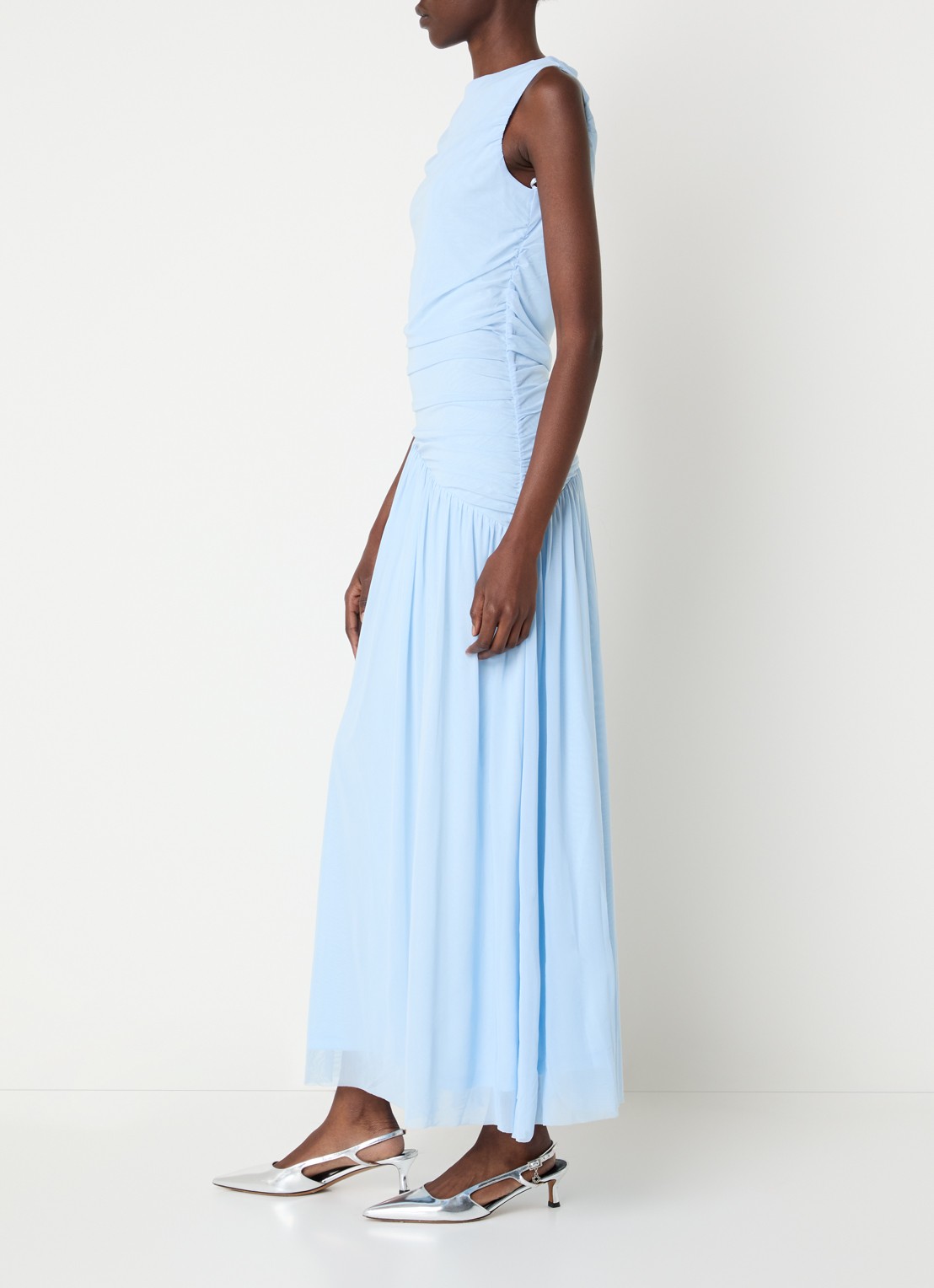 Neo Noir Cludine maxi jurk  - voorkant 3 lichtblauw