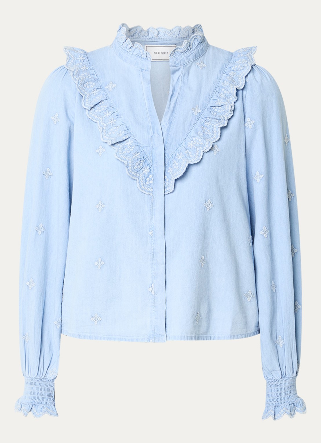 Neo Noir Degas blouse met bloemborduring - voorkant 2 lichtblauw