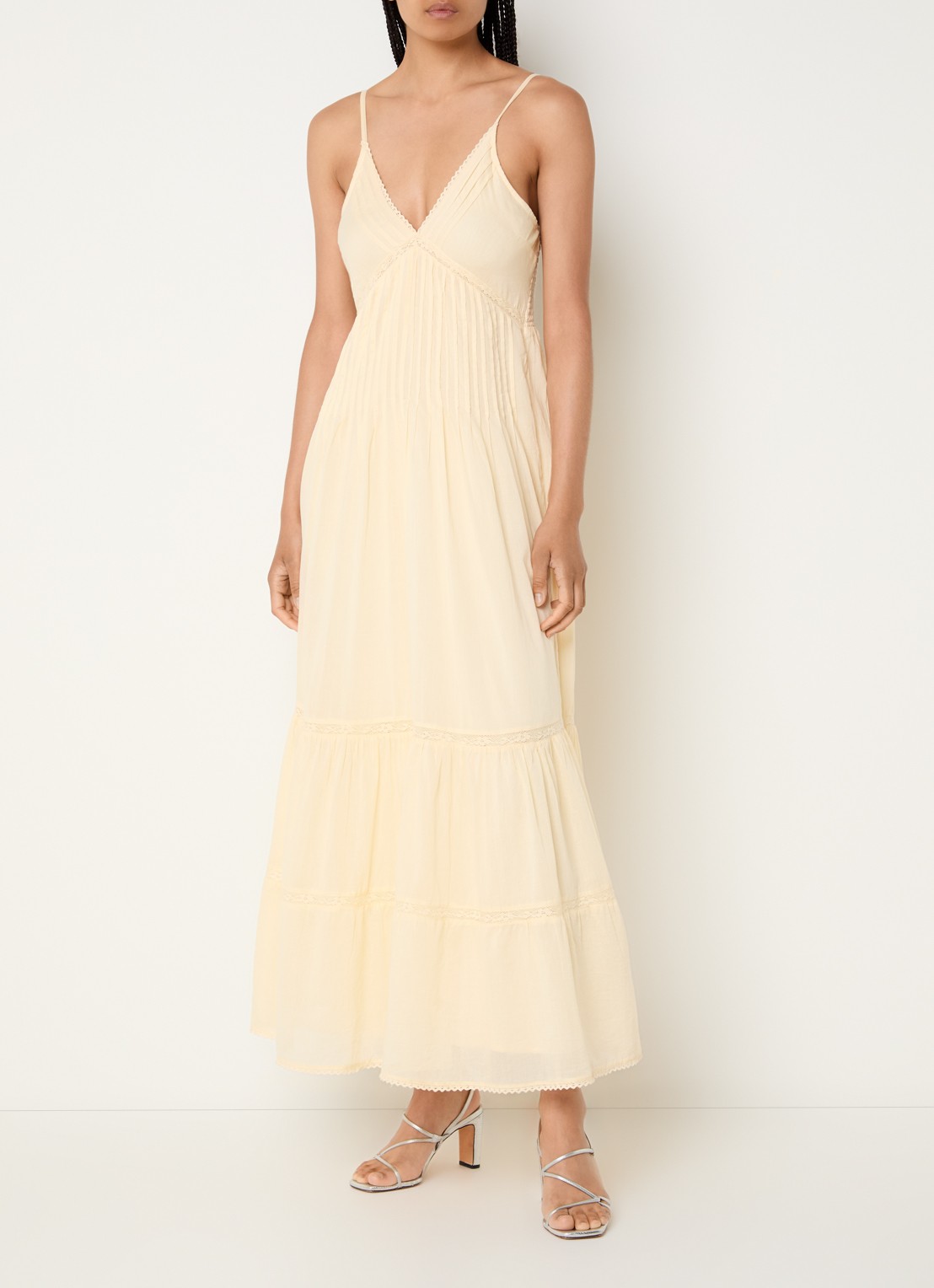Neo Noir Elorie maxi jurk met broderie - detail lichtgeel
