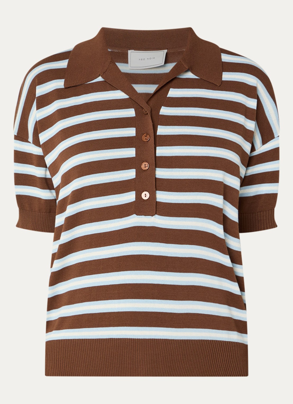 Neo Noir Emira polo met streepprint - voorkant cognac