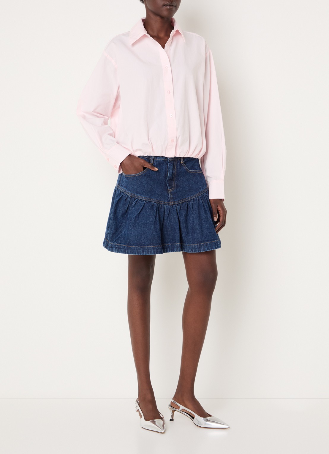 Neo Noir Emmana blouse met pofmouw - voorkant 2 lichtroze