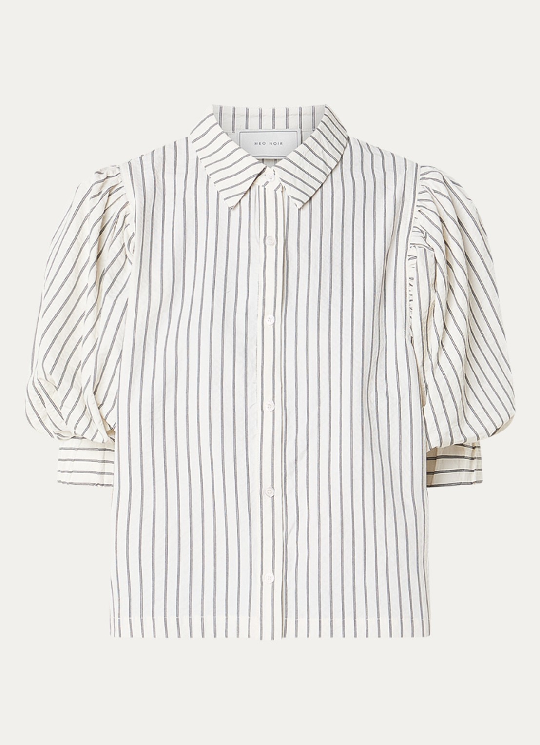 Neo Noir Etta blouse met ballonmouw en streepprint - voorkant 3 gebroken wit