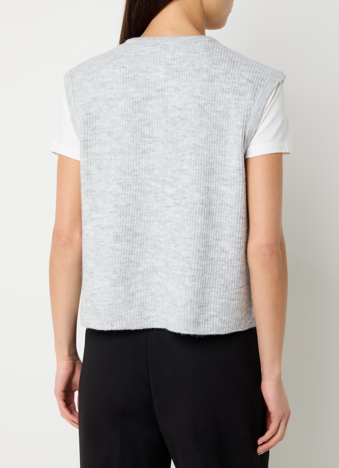 Neo Noir Everest ribgebreid gilet met ronde hals - achterkant lichtgrijs