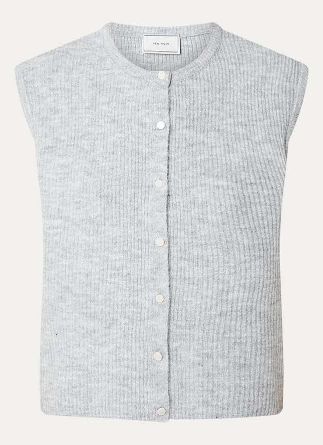 Neo Noir Everest ribgebreid gilet met ronde hals - voorkant 2 lichtgrijs