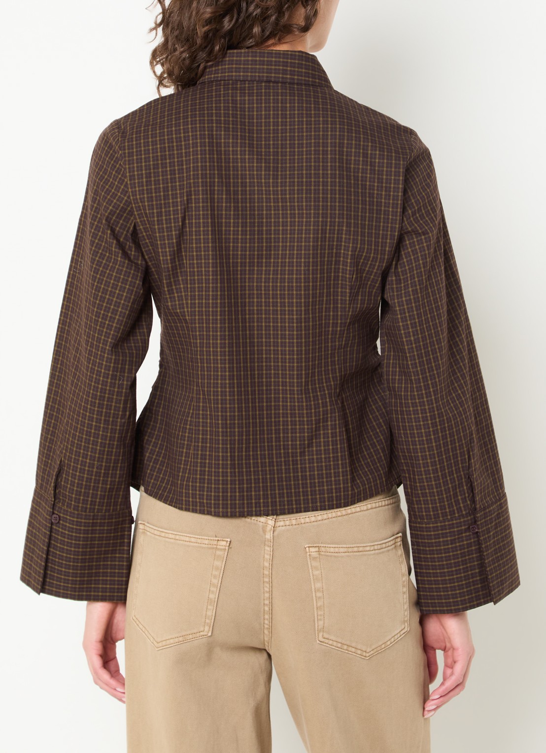 Neo Noir Fenli blouse met ruitdessin en asymmetrisch detail - achterkant aubergine