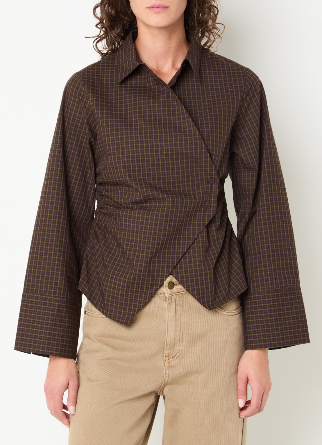 Neo Noir Fenli blouse met ruitdessin en asymmetrisch detail - detail 4 aubergine