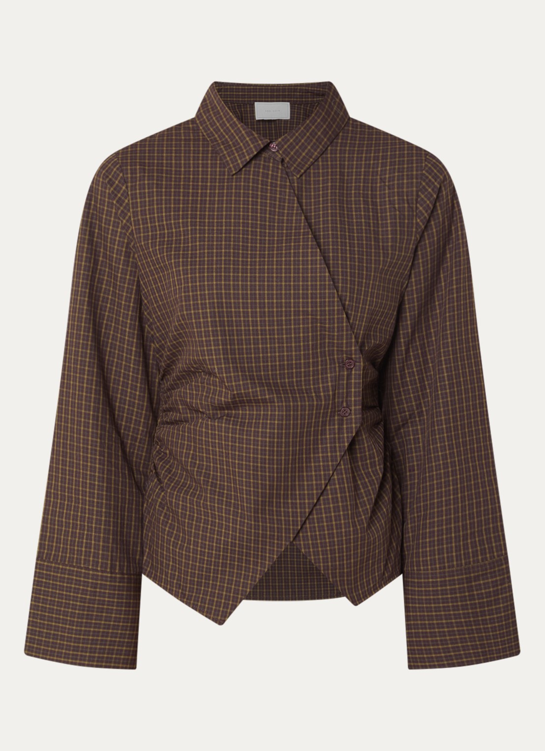 Neo Noir Fenli blouse met ruitdessin en asymmetrisch detail - voorkant 2 aubergine