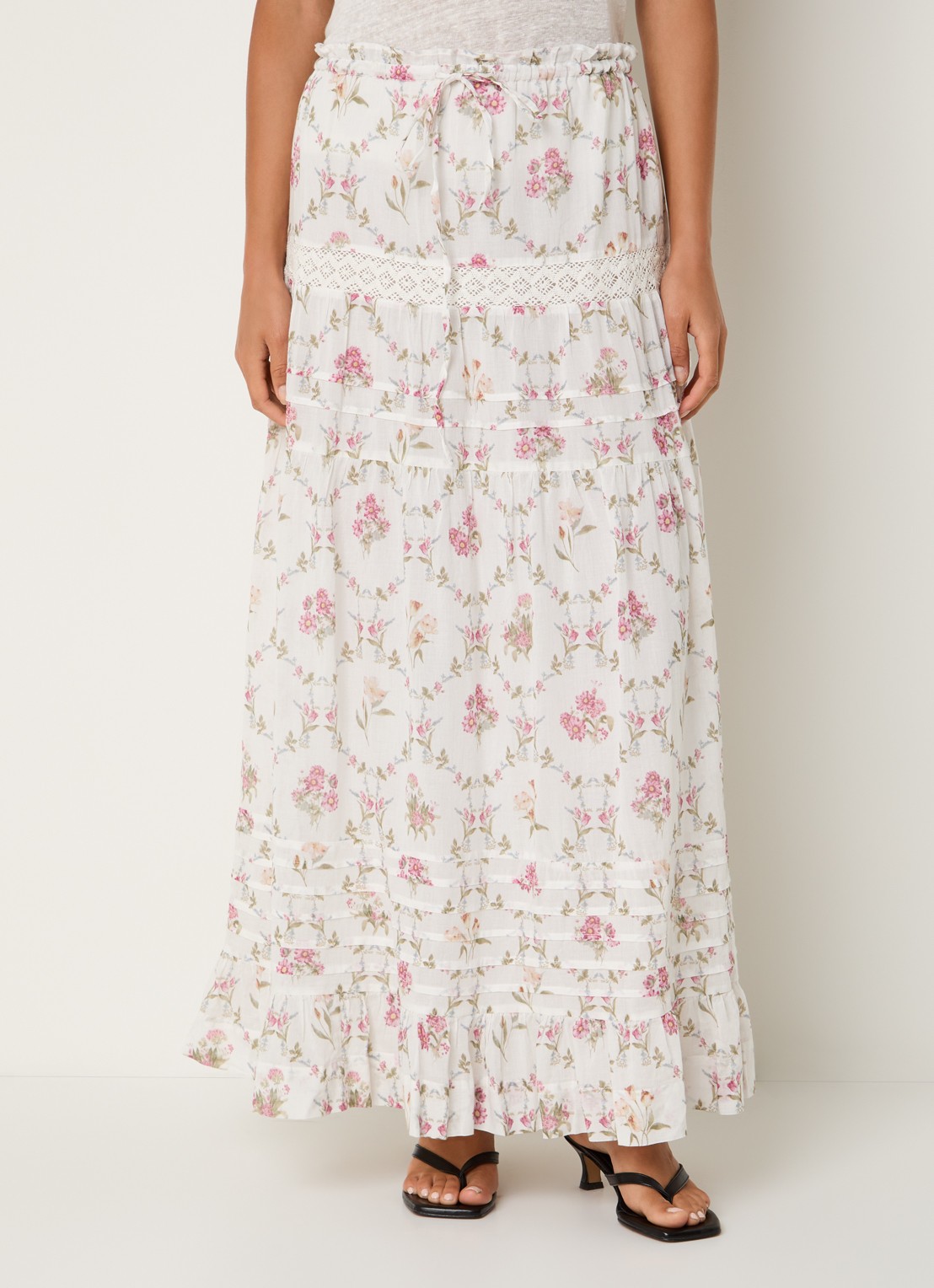 Neo Noir Fippo maxi rok met bloemenprint en details van kant - detail wit
