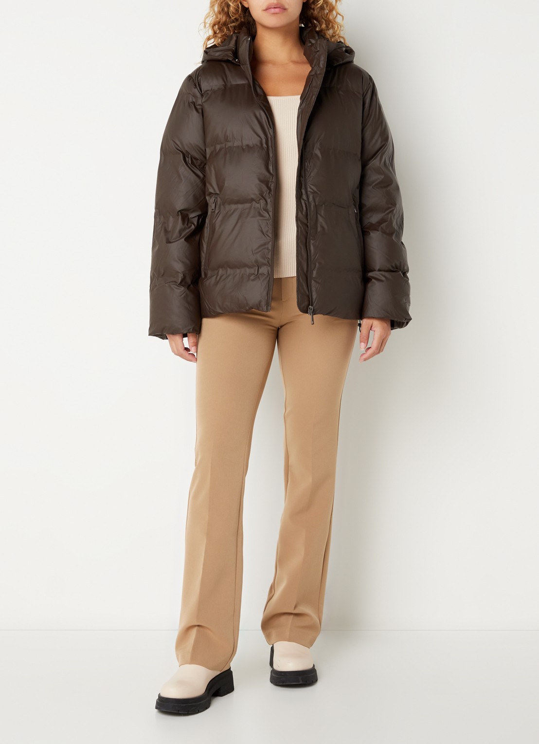 Neo Noir Fox puffer jack met afneembare capuchon - voorkant 2 donkerbruin