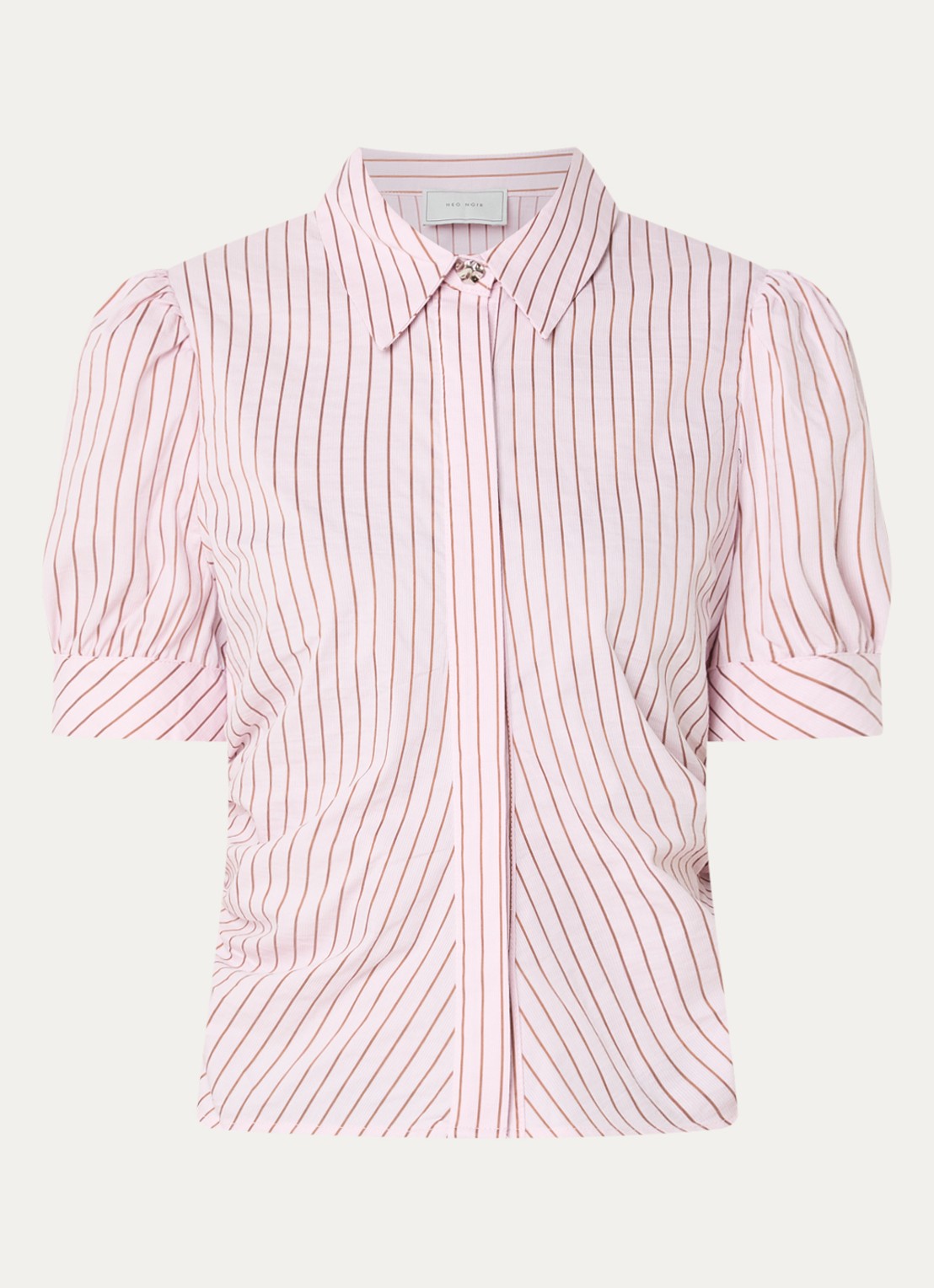 Neo Noir Frannie blouse met streepprint en ballonmouw - voorkant lichtroze