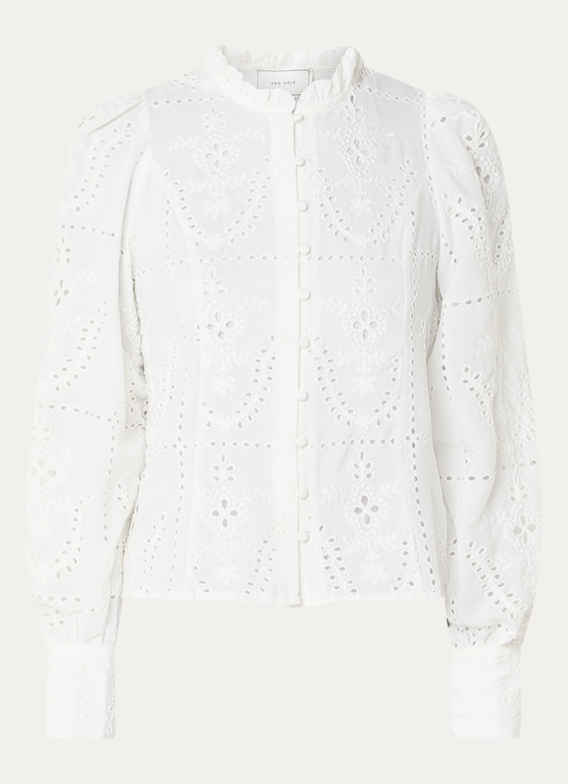 Neo Noir Gilda blouse met opengewerkt dessin - voorkant 2 wit