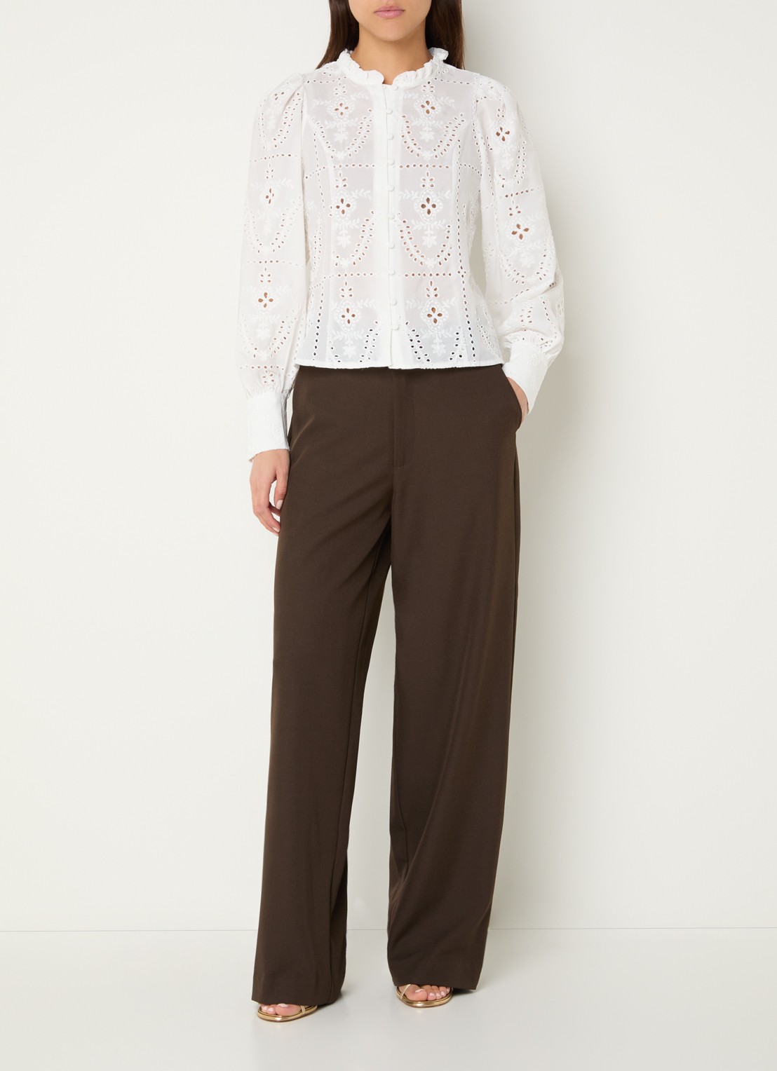 Neo Noir Gilda blouse met opengewerkt dessin - voorkant 3 wit