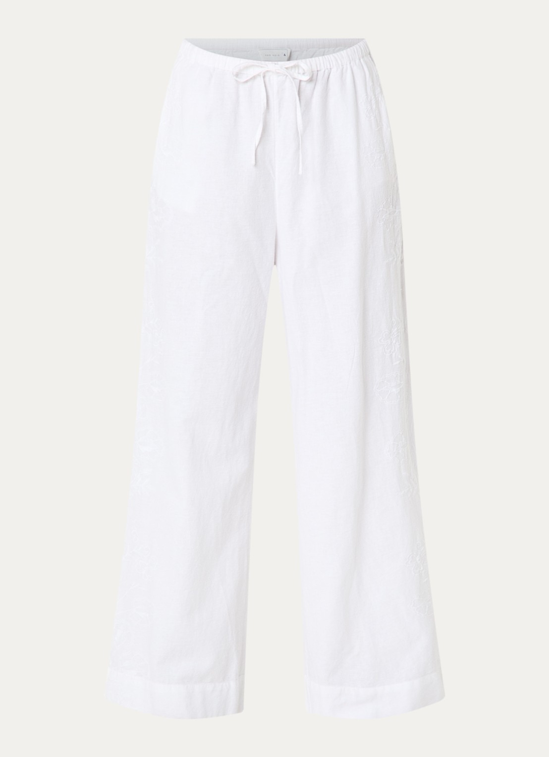 Neo Noir Heifa high waist wide fit pantalon met borduring - voorkant 2 wit