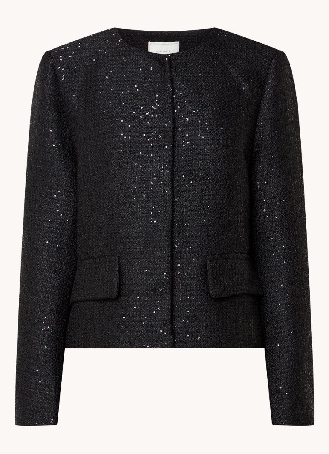 Neo Noir Helina blazer met tweed-look en pailletten - voorkant 2 zwart