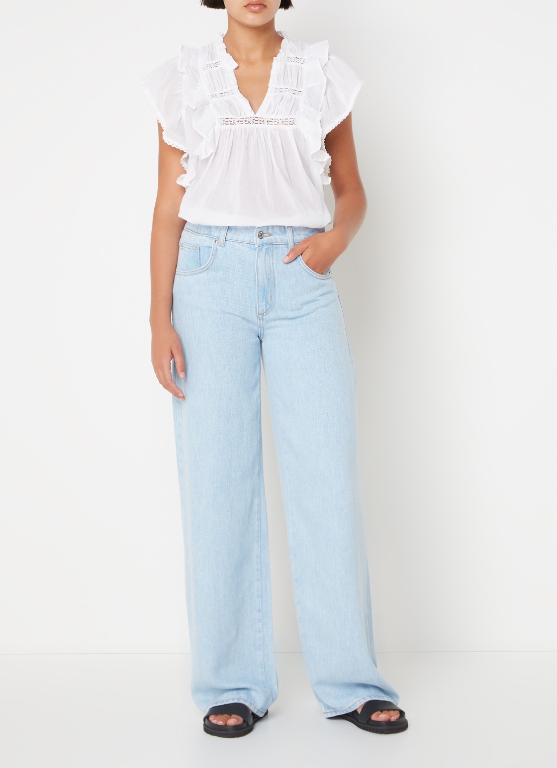 Neo Noir Jayla semi-transparante tuniek met opengewerkte details - voorkant 4 wit