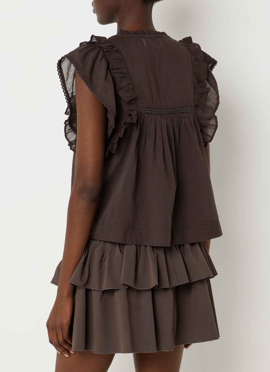 Neo Noir Jayla semi-transparante tuniek met opengewerkte details - achterkant 4 donkerbruin