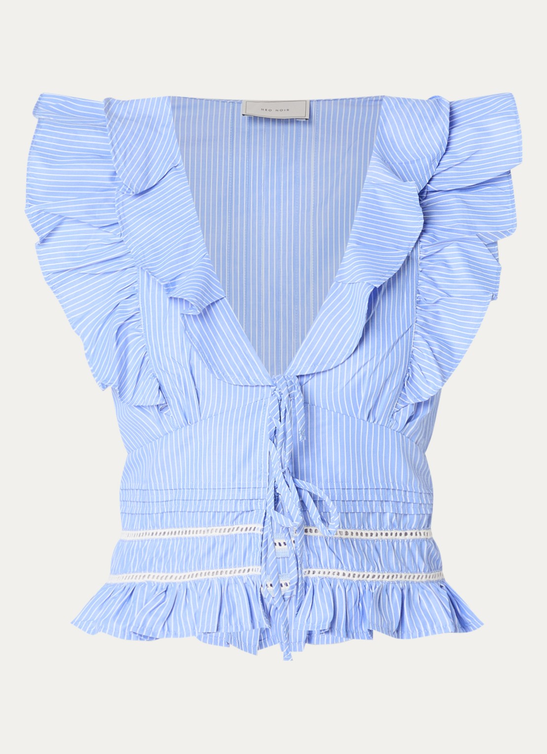 Neo Noir Jolia top met streepprint en volant - voorkant lichtblauw